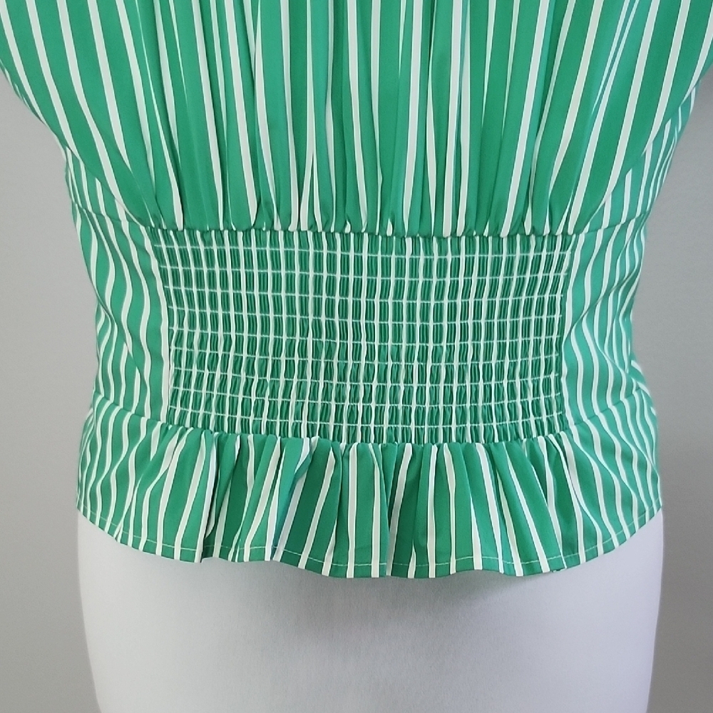 Karl Lagerfeld Green and White Striped Button-Down Shirt - Picture 6 of 14